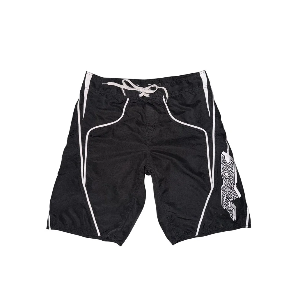 Vtg Y2K Fox Racing Mens Board Shorts Black White Logo Swim Trunks Size 36 X10